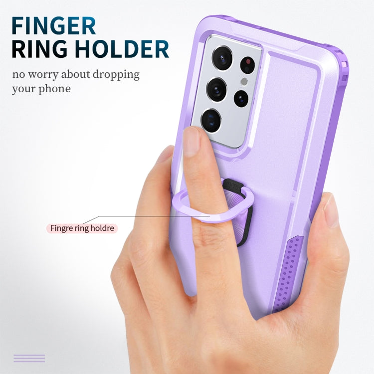 For Samsung Galaxy S21 Ultra 5G 3 in 1 PC + TPU Phone Case with Ring Holder
