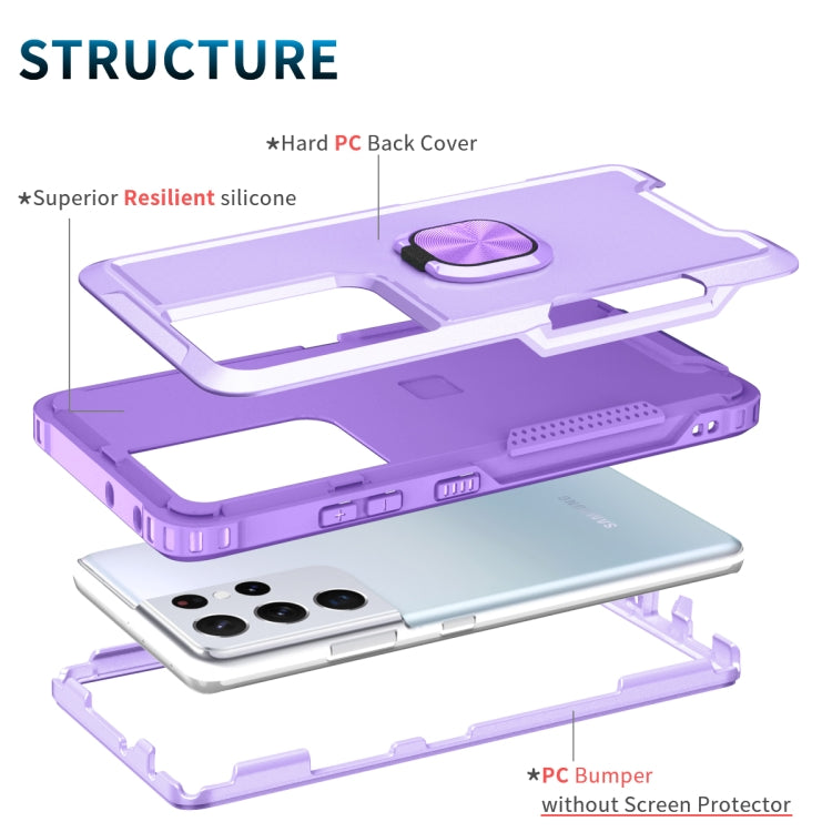 For Samsung Galaxy S21 Ultra 5G 3 in 1 PC + TPU Phone Case with Ring Holder