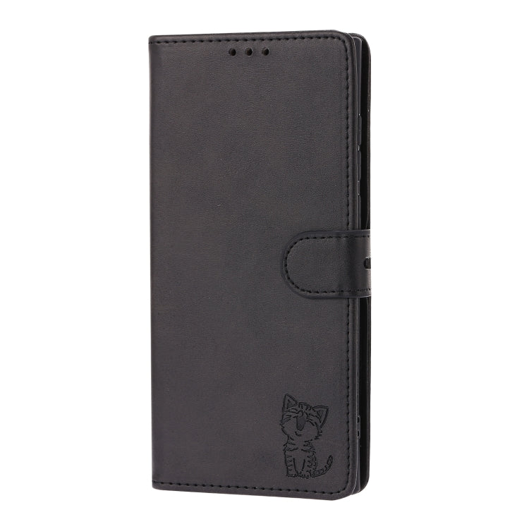 For Samsung Galaxy S22 Ultra 5G Embossed Happy Cat Pattern Leather Phone Case