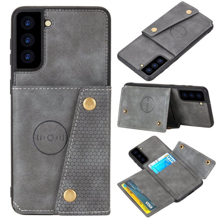 For Samsung Galaxy S22 5G Double Buckle PU + TPU Magnetic Phone Case