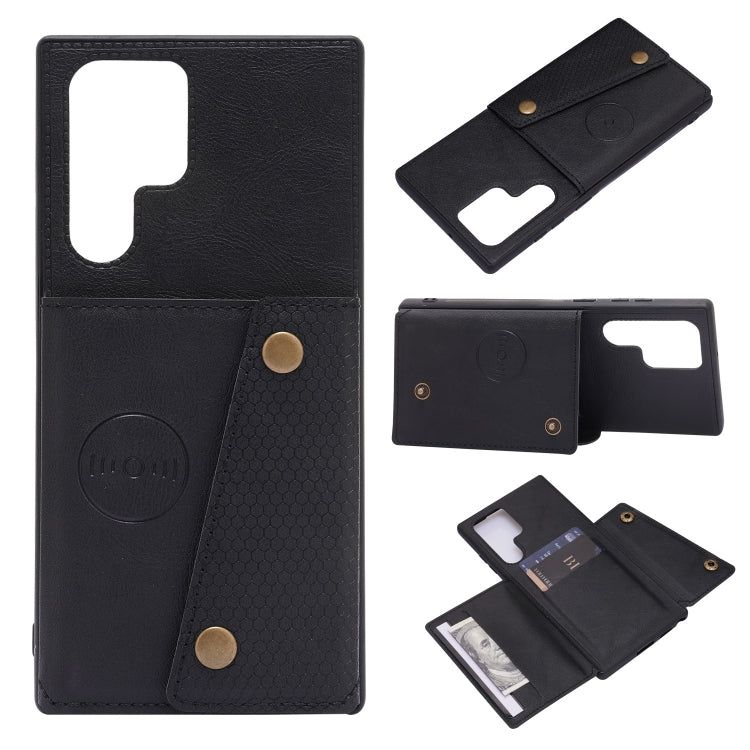 For Samsung Galaxy S22 Ultra 5G Double Buckle PU + TPU Magnetic Phone Case