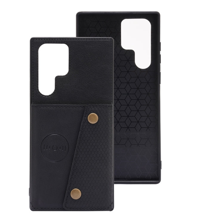 For Samsung Galaxy S22 Ultra 5G Double Buckle PU + TPU Magnetic Phone Case