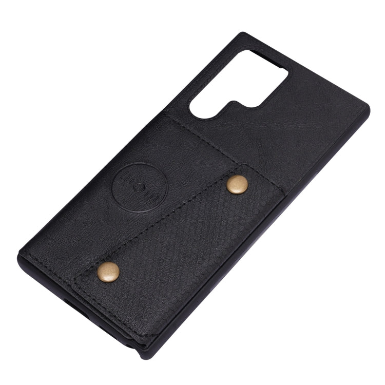 For Samsung Galaxy S22 Ultra 5G Double Buckle PU + TPU Magnetic Phone Case