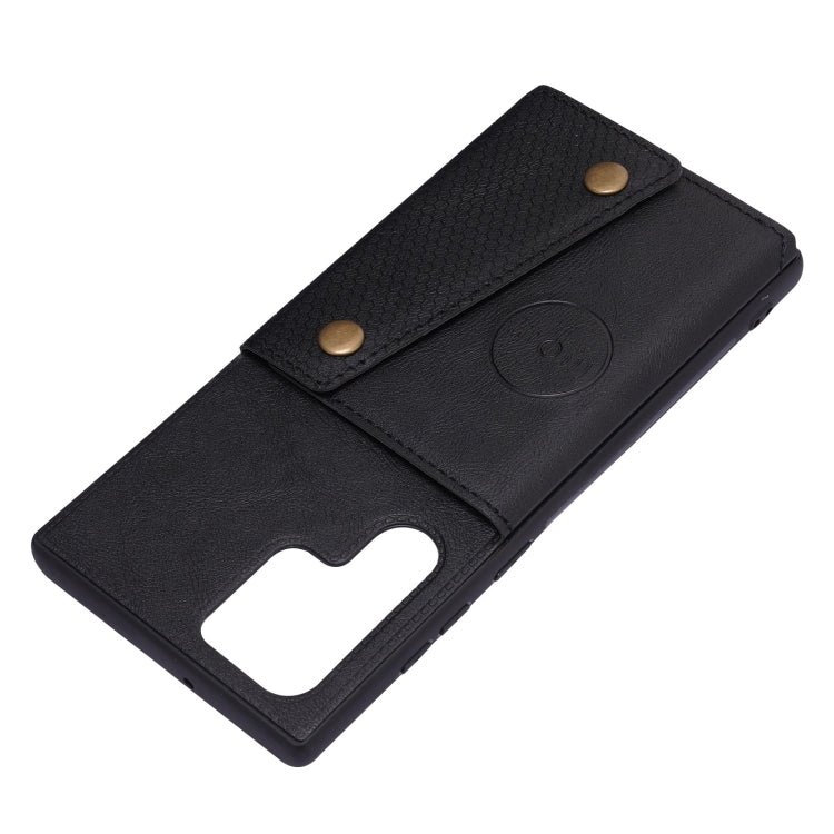 For Samsung Galaxy S22 Ultra 5G Double Buckle PU + TPU Magnetic Phone Case
