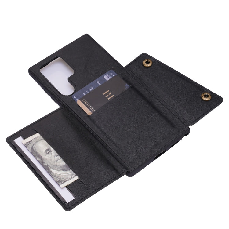 For Samsung Galaxy S22 Ultra 5G Double Buckle PU + TPU Magnetic Phone Case
