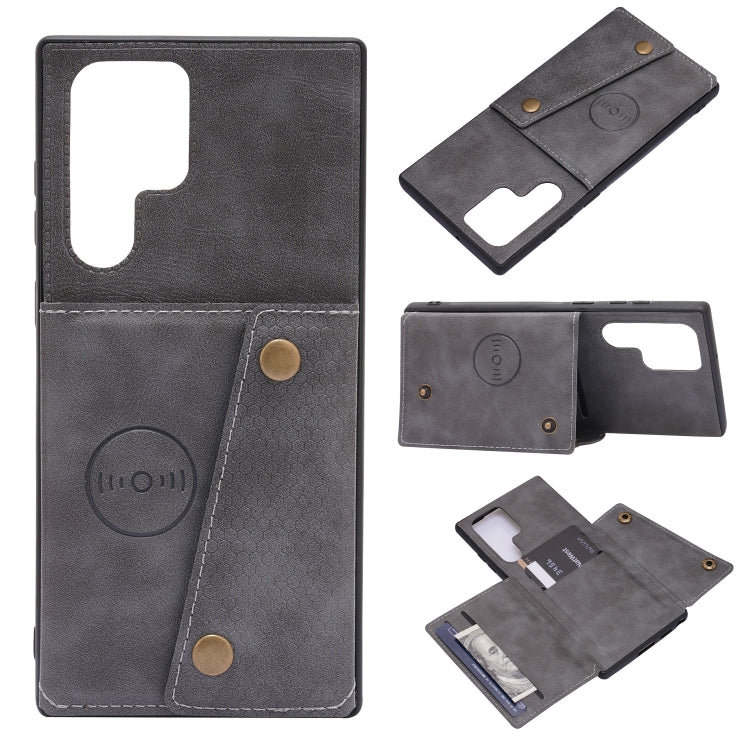 For Samsung Galaxy S22 Ultra 5G Double Buckle PU + TPU Magnetic Phone Case