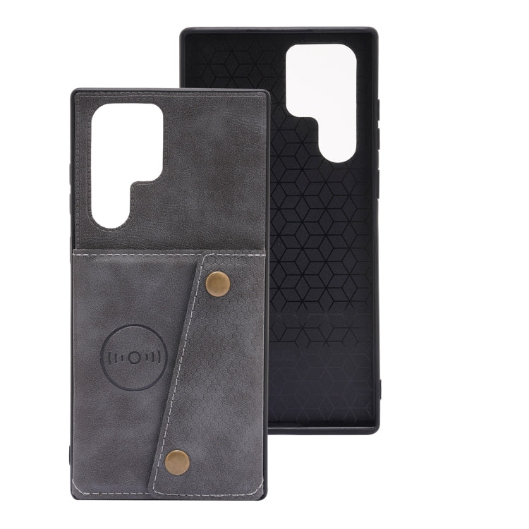 For Samsung Galaxy S22 Ultra 5G Double Buckle PU + TPU Magnetic Phone Case