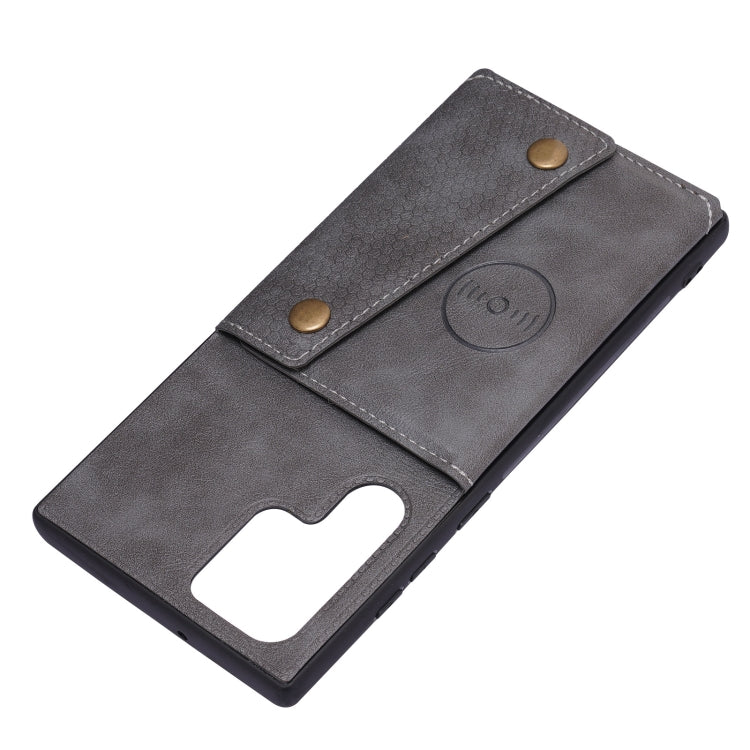 For Samsung Galaxy S22 Ultra 5G Double Buckle PU + TPU Magnetic Phone Case