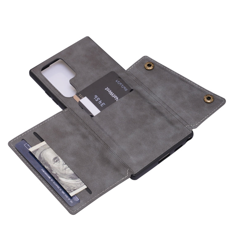 For Samsung Galaxy S22 Ultra 5G Double Buckle PU + TPU Magnetic Phone Case
