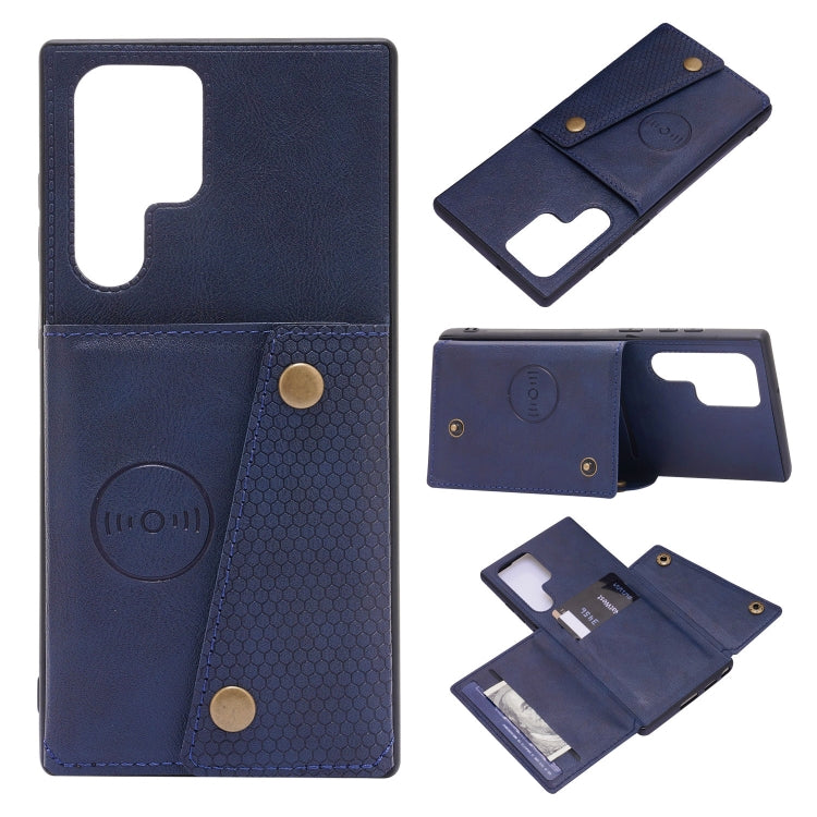 For Samsung Galaxy S22 Ultra 5G Double Buckle PU + TPU Magnetic Phone Case
