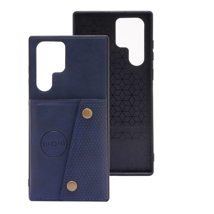 For Samsung Galaxy S22 Ultra 5G Double Buckle PU + TPU Magnetic Phone Case