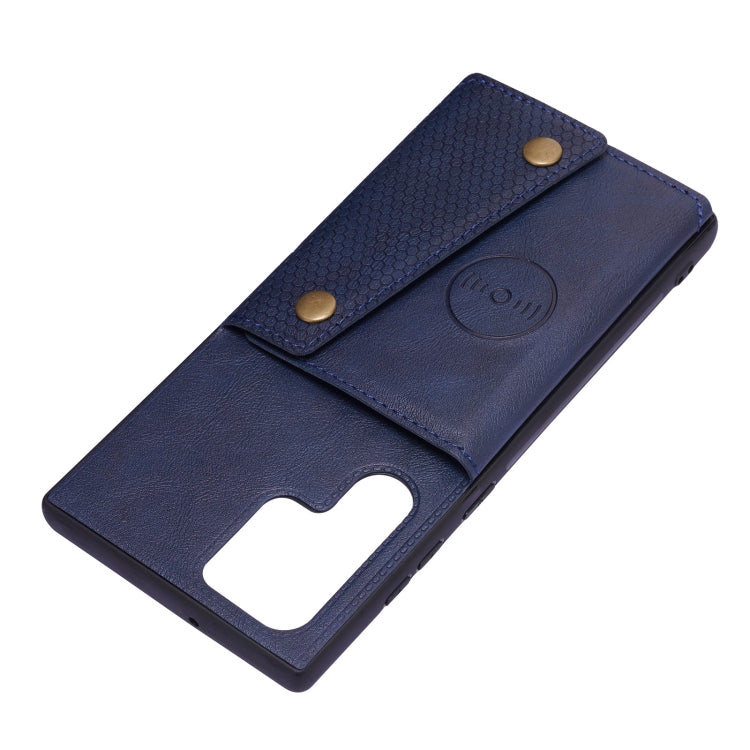 For Samsung Galaxy S22 Ultra 5G Double Buckle PU + TPU Magnetic Phone Case