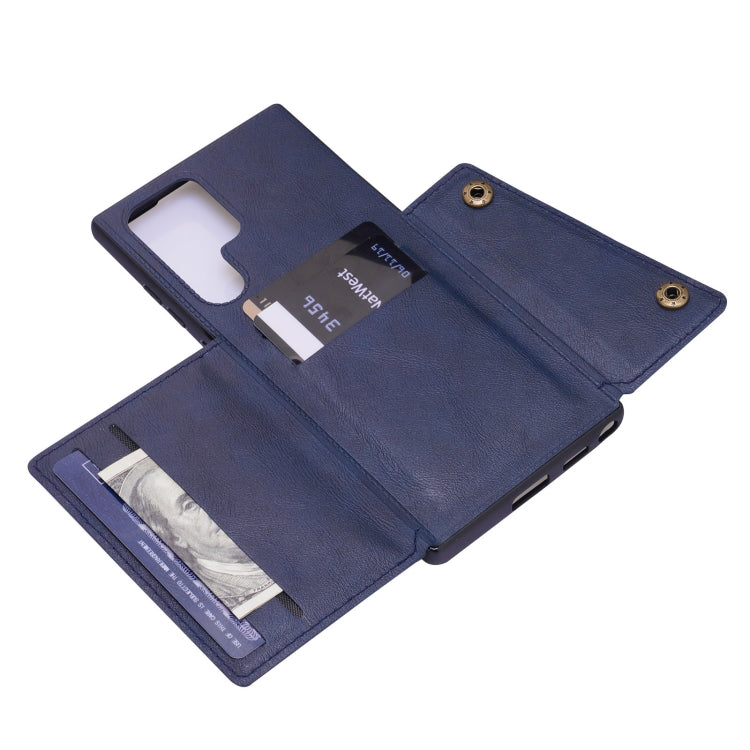 For Samsung Galaxy S22 Ultra 5G Double Buckle PU + TPU Magnetic Phone Case