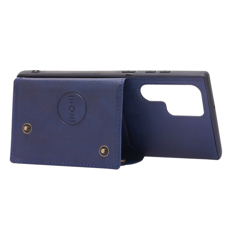 For Samsung Galaxy S22 Ultra 5G Double Buckle PU + TPU Magnetic Phone Case