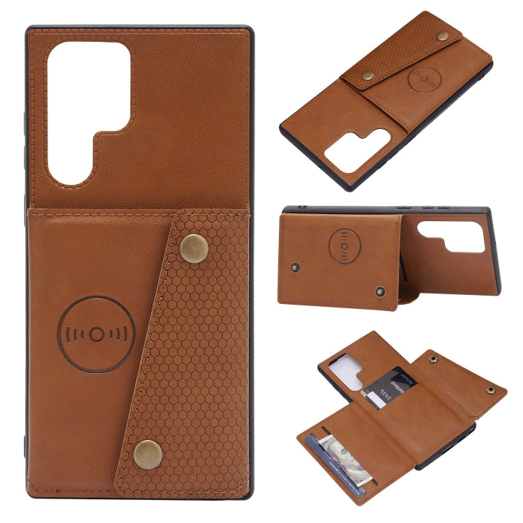 For Samsung Galaxy S22 Ultra 5G Double Buckle PU + TPU Magnetic Phone Case