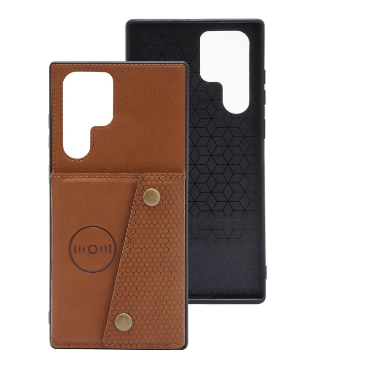 For Samsung Galaxy S22 Ultra 5G Double Buckle PU + TPU Magnetic Phone Case