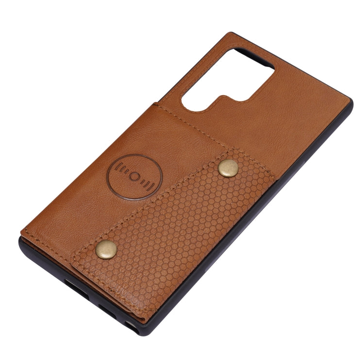 For Samsung Galaxy S22 Ultra 5G Double Buckle PU + TPU Magnetic Phone Case