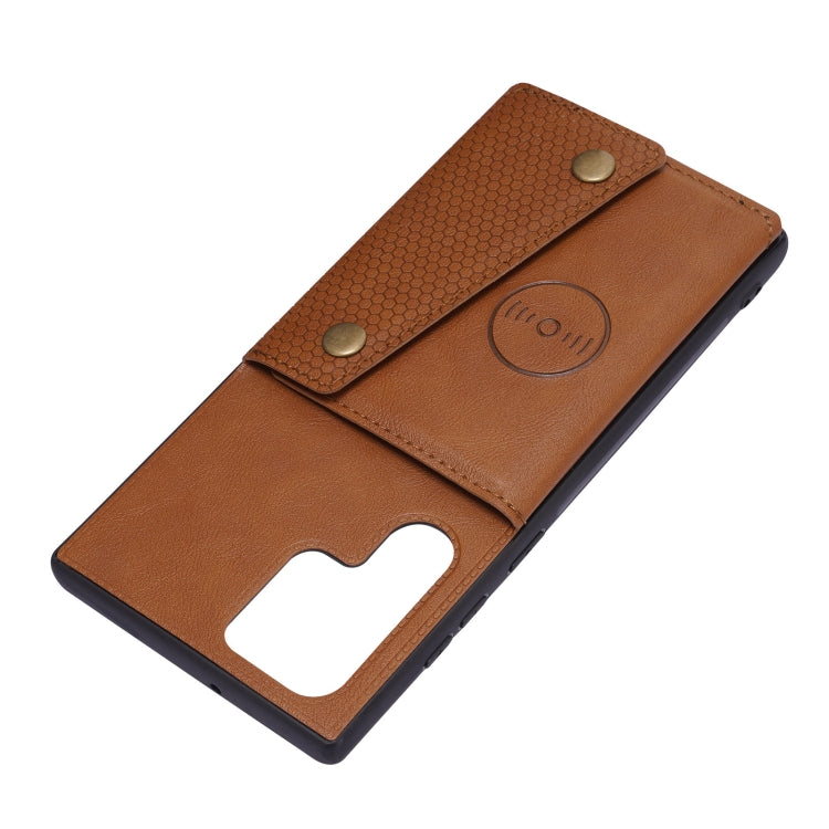 For Samsung Galaxy S22 Ultra 5G Double Buckle PU + TPU Magnetic Phone Case