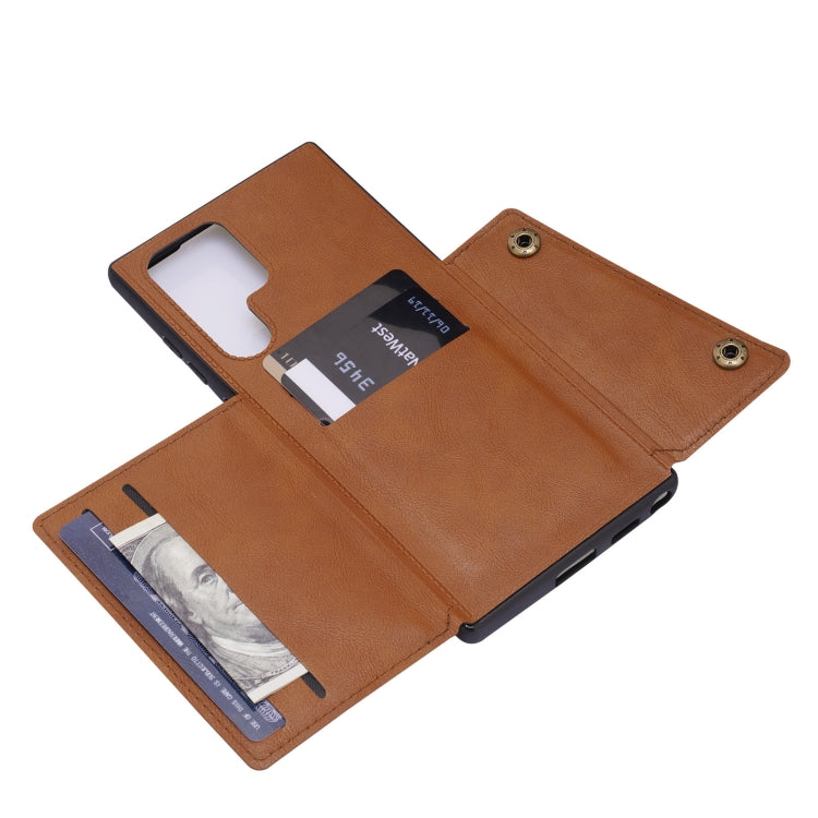 For Samsung Galaxy S22 Ultra 5G Double Buckle PU + TPU Magnetic Phone Case