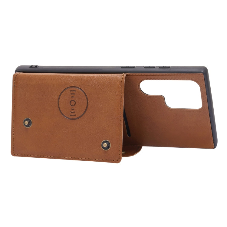 For Samsung Galaxy S22 Ultra 5G Double Buckle PU + TPU Magnetic Phone Case