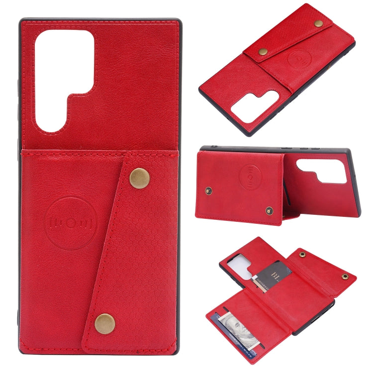 For Samsung Galaxy S22 Ultra 5G Double Buckle PU + TPU Magnetic Phone Case