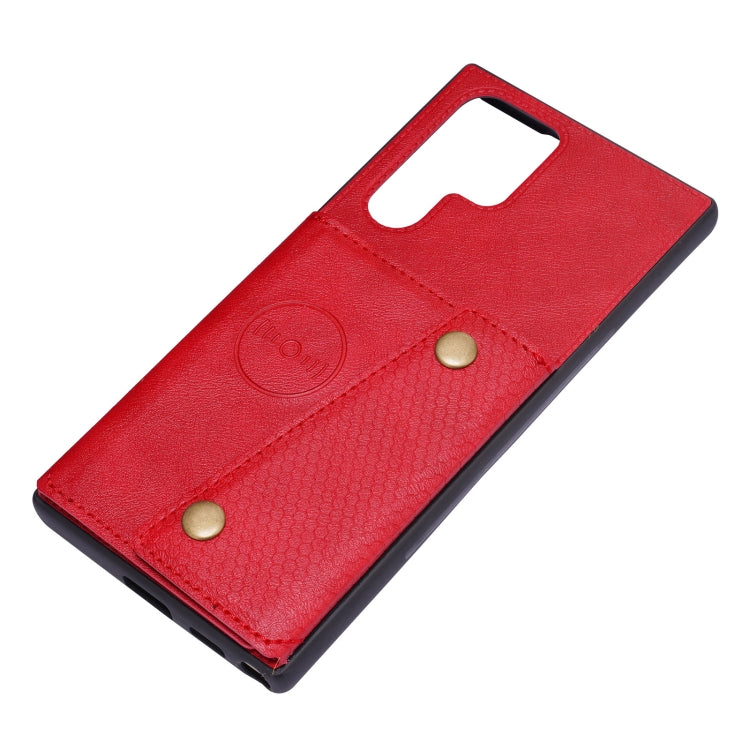 For Samsung Galaxy S22 Ultra 5G Double Buckle PU + TPU Magnetic Phone Case
