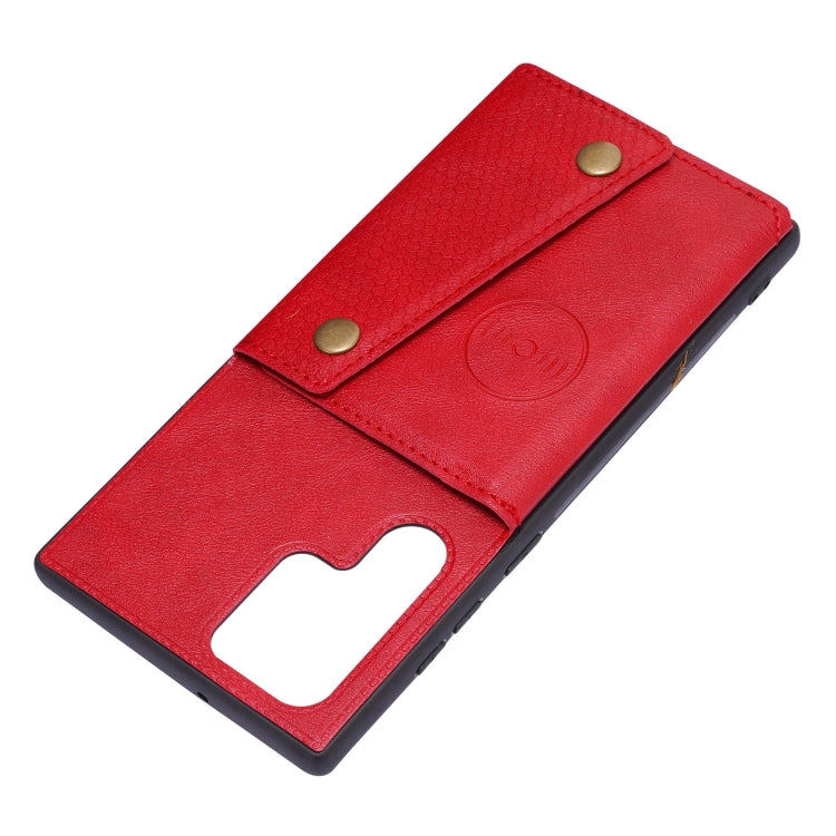 For Samsung Galaxy S22 Ultra 5G Double Buckle PU + TPU Magnetic Phone Case