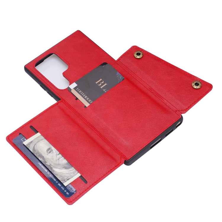 For Samsung Galaxy S22 Ultra 5G Double Buckle PU + TPU Magnetic Phone Case