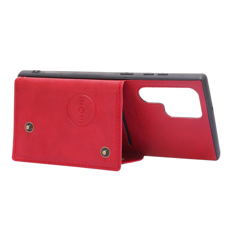 For Samsung Galaxy S22 Ultra 5G Double Buckle PU + TPU Magnetic Phone Case