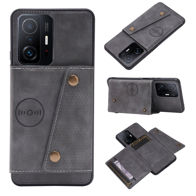 For Xiaomi 11T Double Buckle PU + TPU Magnetic Phone Case