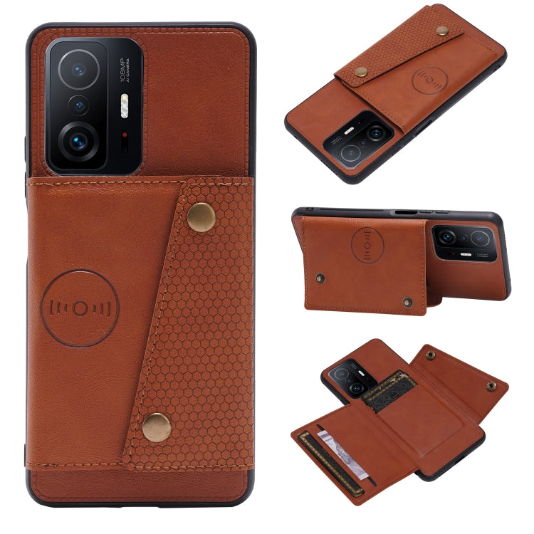 For Xiaomi 11T Double Buckle PU + TPU Magnetic Phone Case