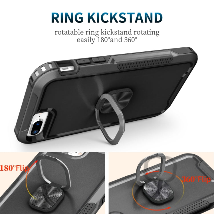 3 in 1 PC + TPU Phone Case with Ring Holder For iPhone 8 Plus & 7 Plus