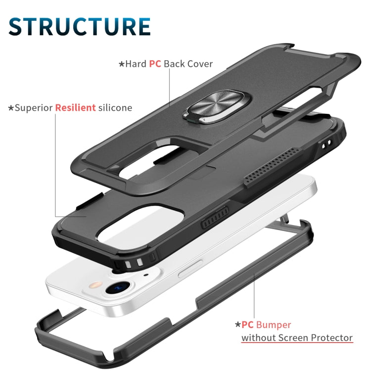 For iPhone 13 3 in 1 PC + TPU Phone Case with Ring Holder