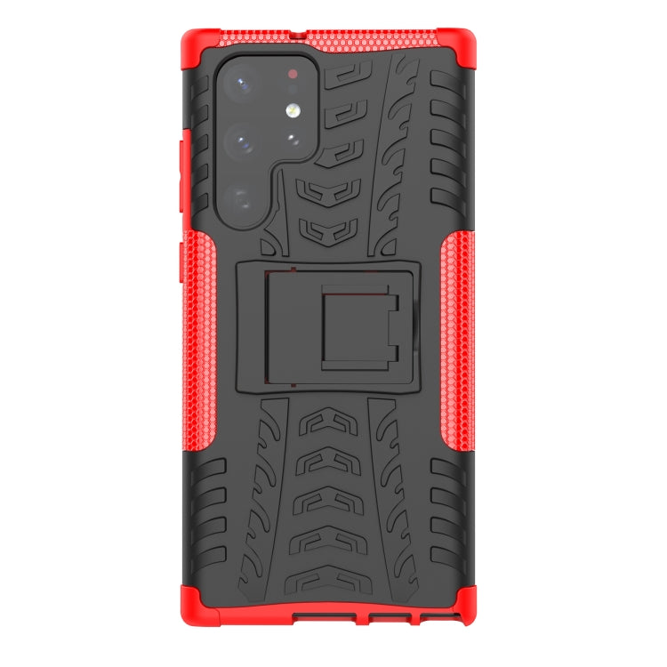 For Samsung Galaxy S22 Ultra 5G Tire Texture TPU + PC Phone Case with Holder