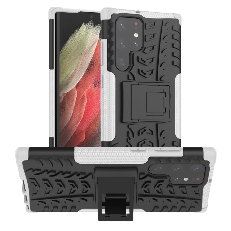For Samsung Galaxy S22 Ultra 5G Tire Texture TPU + PC Phone Case with Holder