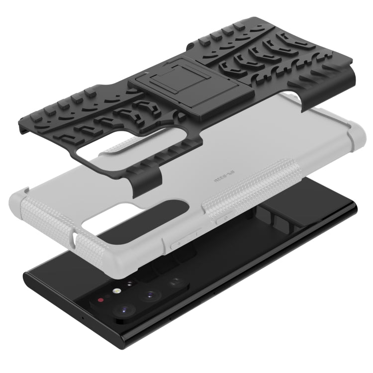 For Samsung Galaxy S22 Ultra 5G Tire Texture TPU + PC Phone Case with Holder