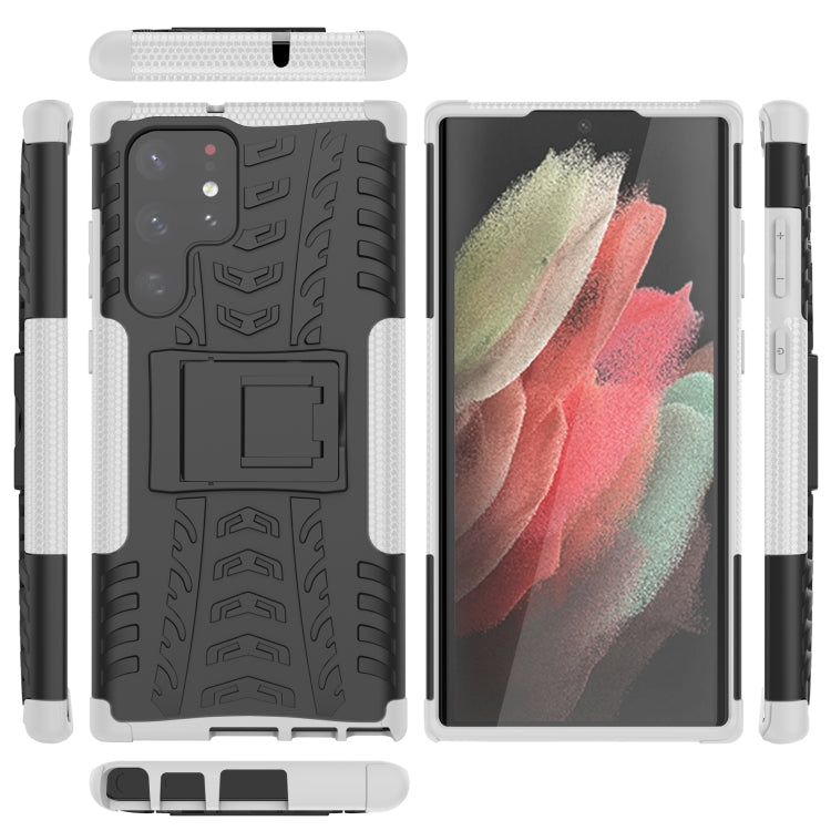 For Samsung Galaxy S22 Ultra 5G Tire Texture TPU + PC Phone Case with Holder