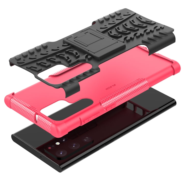 For Samsung Galaxy S22 Ultra 5G Tire Texture TPU + PC Phone Case with Holder