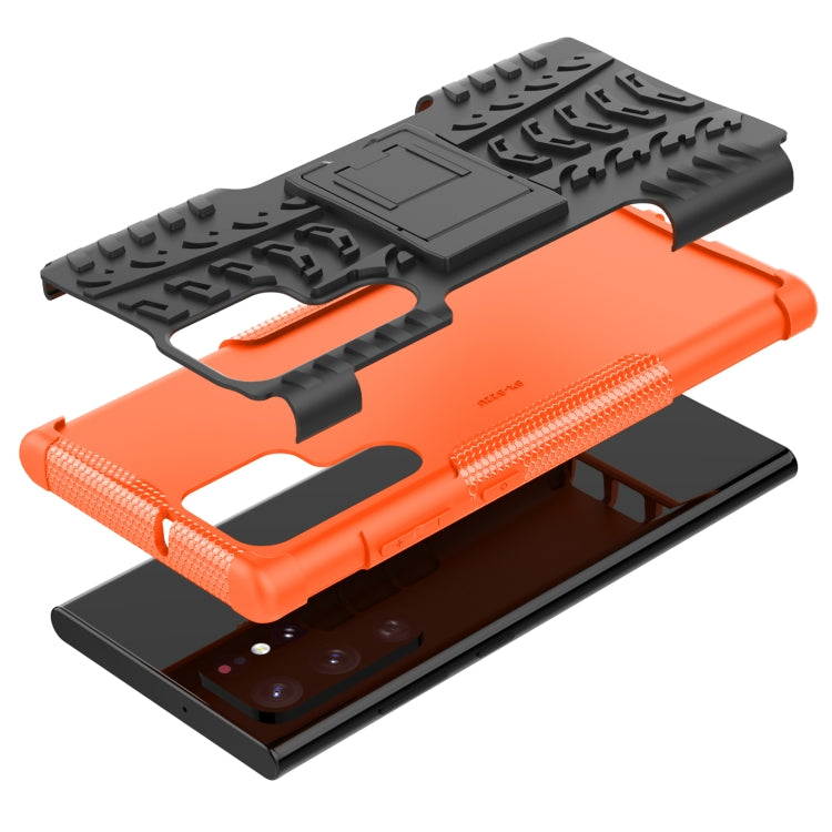 For Samsung Galaxy S22 Ultra 5G Tire Texture TPU + PC Phone Case with Holder