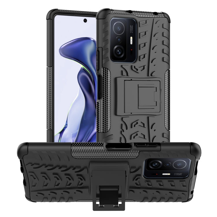 For Xiaomi Mi 11T Tire Texture TPU + PC Phone Case with Holder