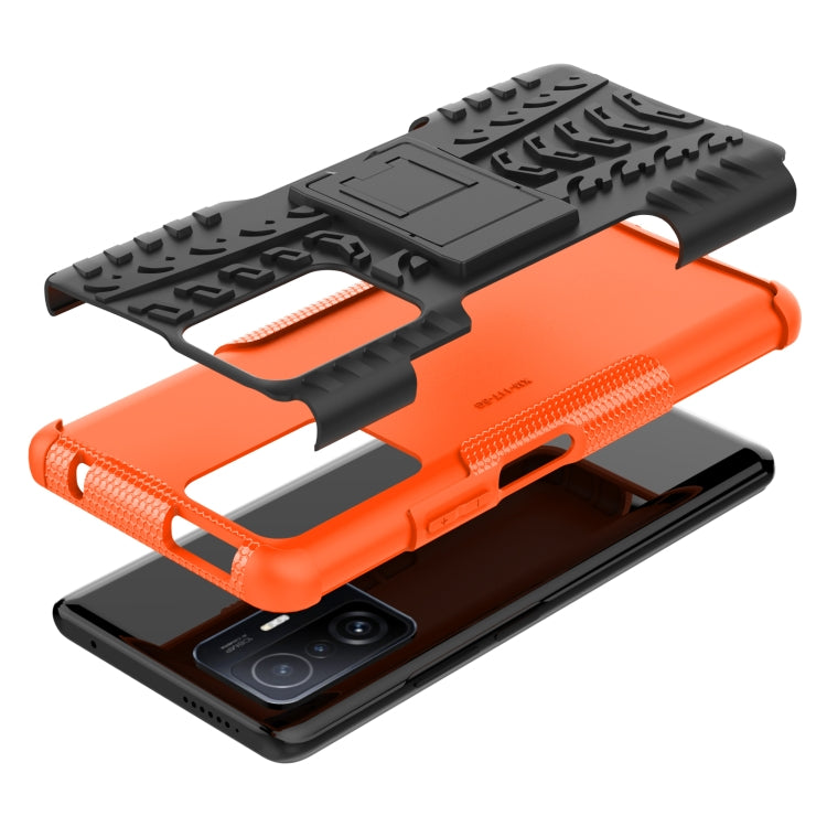 For Xiaomi Mi 11T Tire Texture TPU + PC Phone Case with Holder