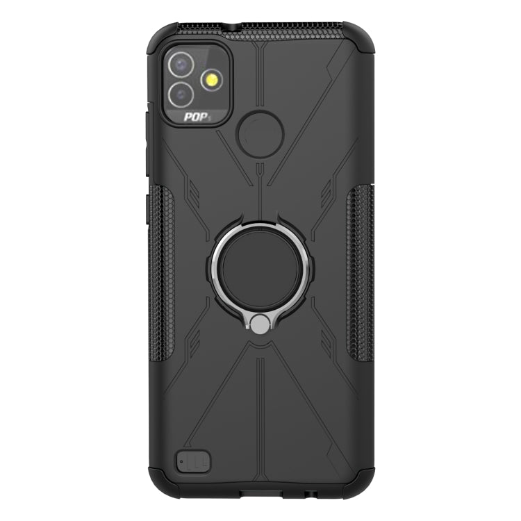 For Tecno Pop 5P Armor Bear Shockproof PC + TPU Phone Case with Ring Holder