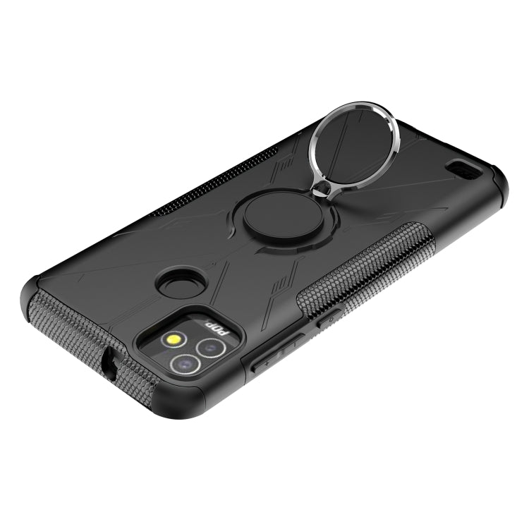 For Tecno Pop 5P Armor Bear Shockproof PC + TPU Phone Case with Ring Holder