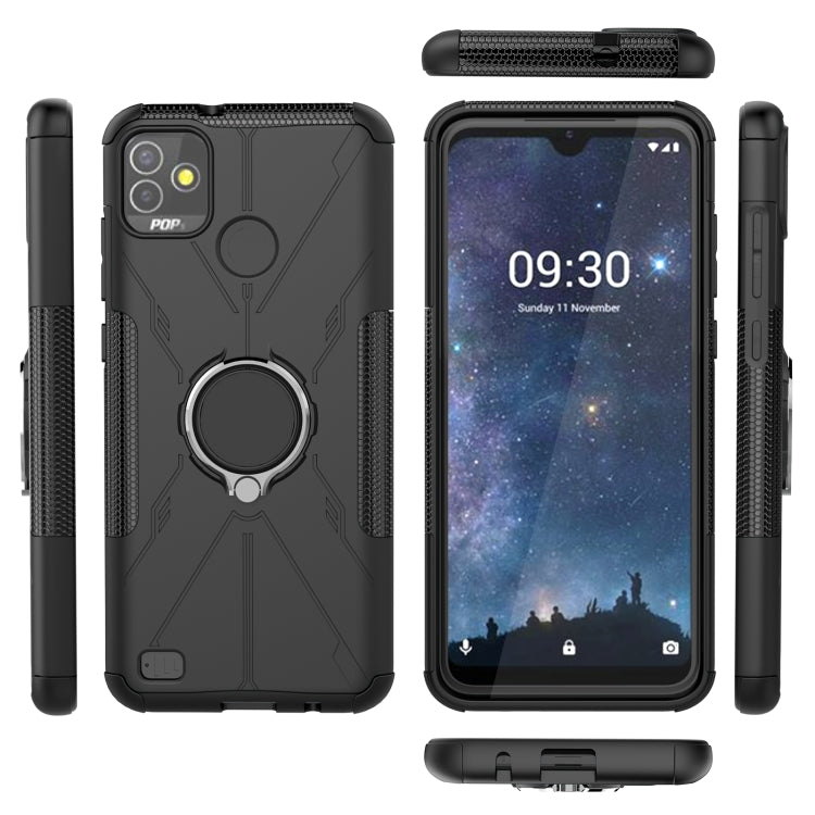 For Tecno Pop 5P Armor Bear Shockproof PC + TPU Phone Case with Ring Holder