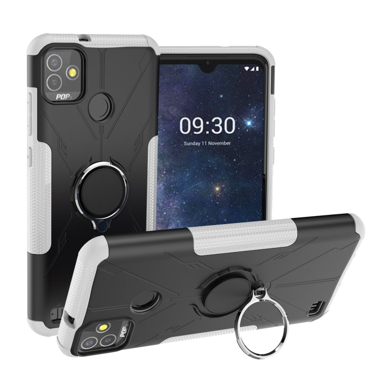 For Tecno Pop 5P Armor Bear Shockproof PC + TPU Phone Case with Ring Holder