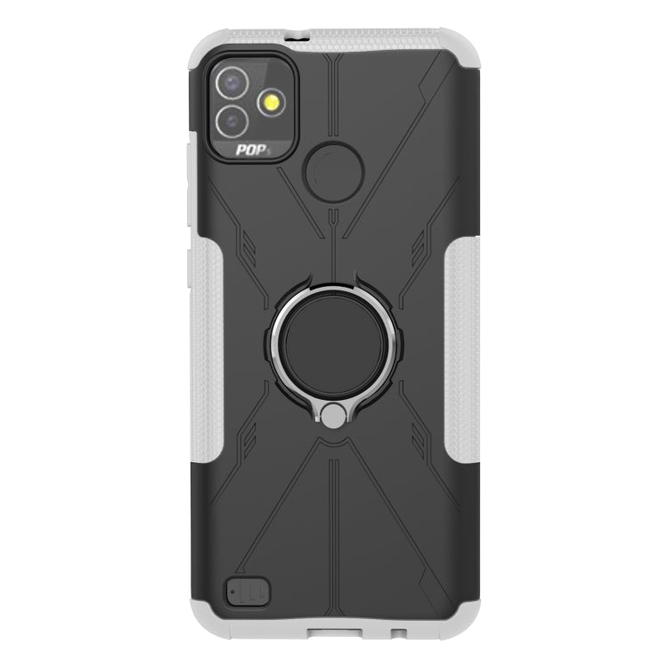 For Tecno Pop 5P Armor Bear Shockproof PC + TPU Phone Case with Ring Holder