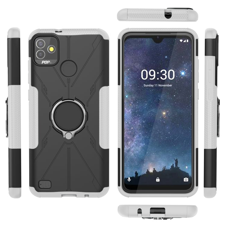 For Tecno Pop 5P Armor Bear Shockproof PC + TPU Phone Case with Ring Holder