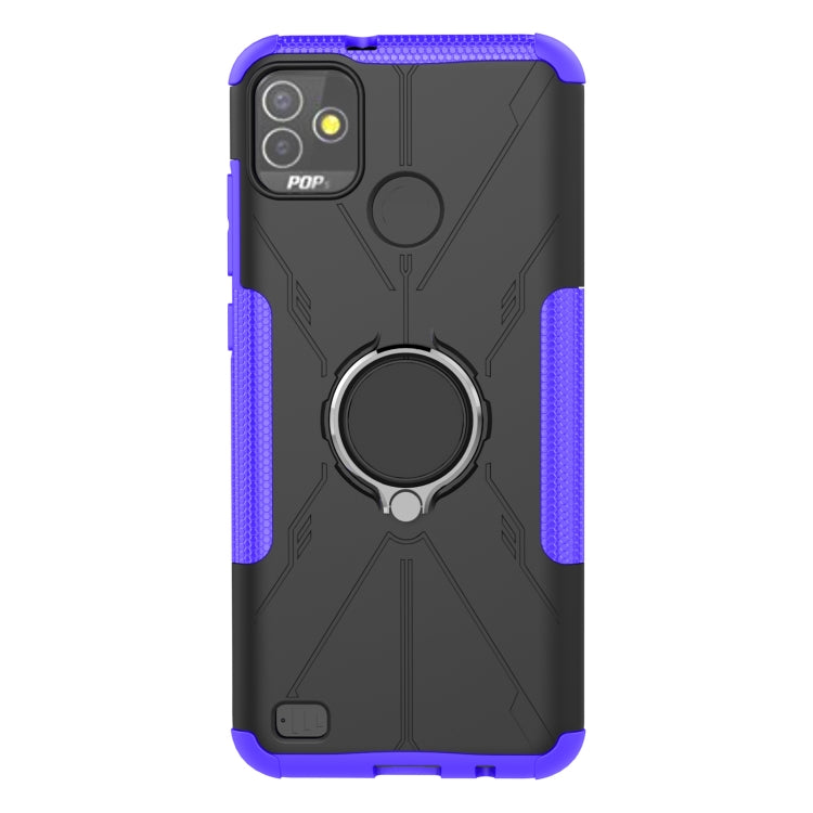 For Tecno Pop 5P Armor Bear Shockproof PC + TPU Phone Case with Ring Holder