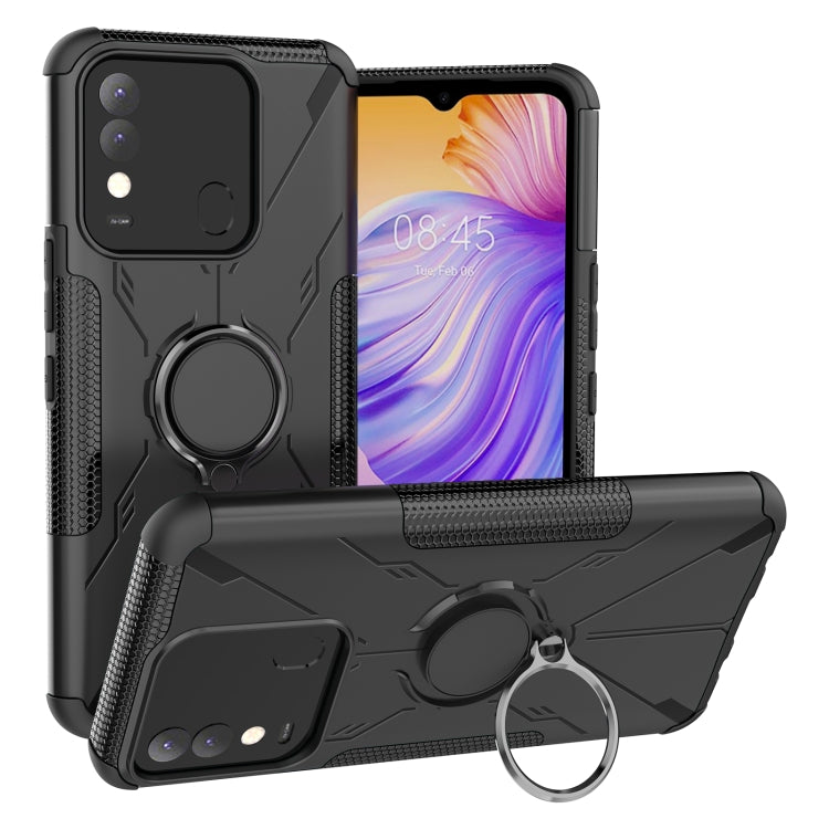 For Tecno Spark 8 Armor Bear Shockproof PC + TPU Phone Case with Ring Holder