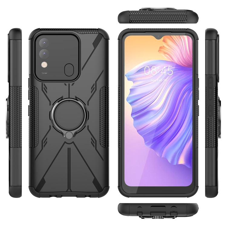 For Tecno Spark 8 Armor Bear Shockproof PC + TPU Phone Case with Ring Holder